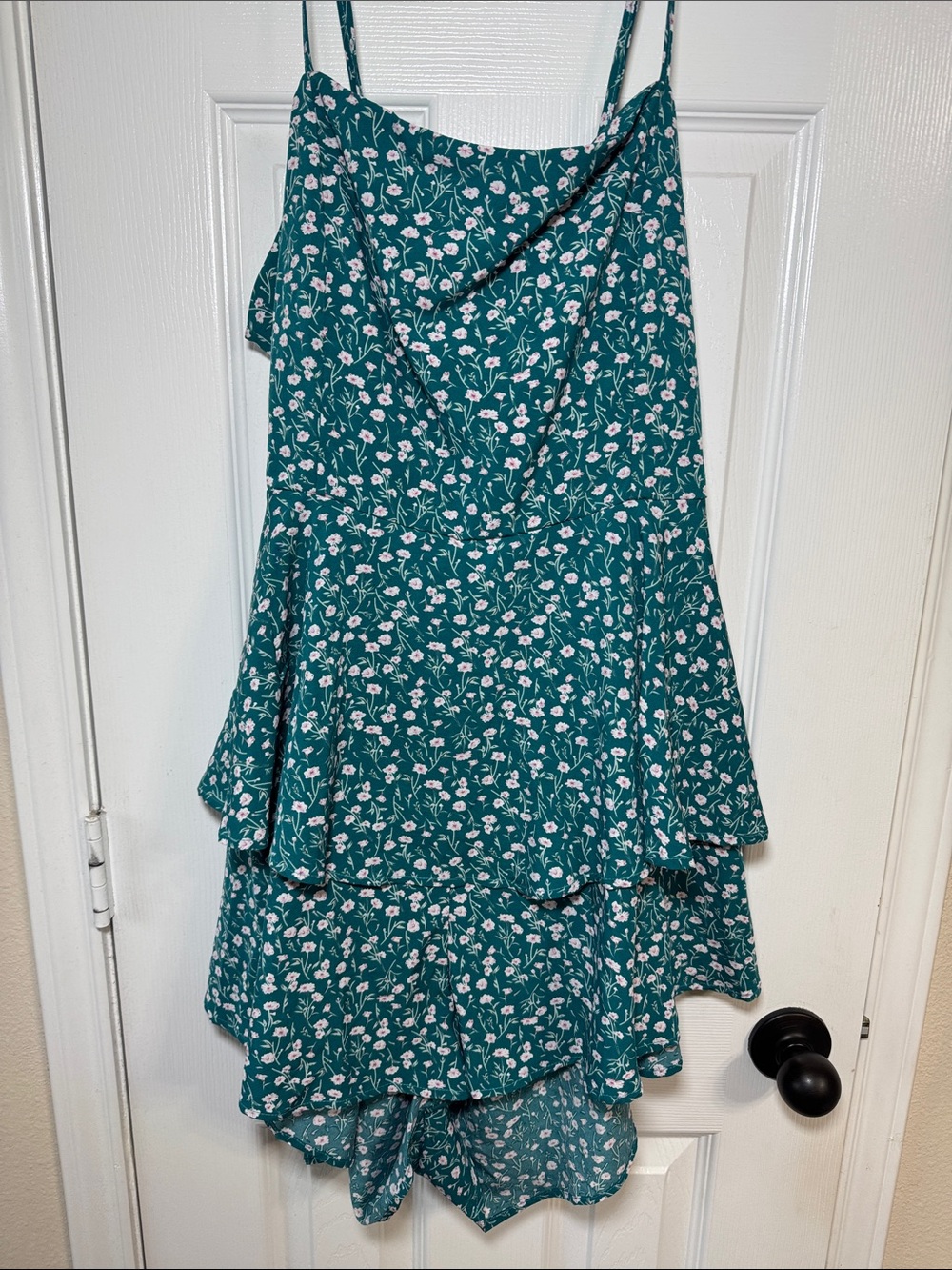 Teal Floral Asymmetrical Romper